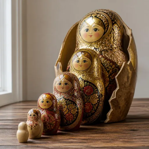 Goldene Matroschkas ausgepackt.